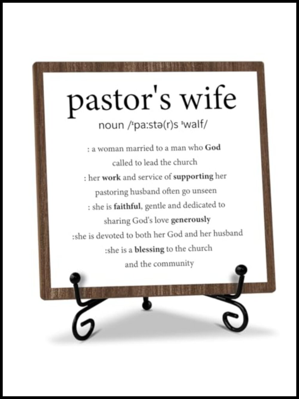 Pastor's Wife Appreciation Wood Sign with Stand Christian Gift